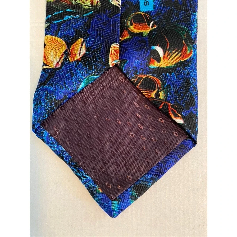 Lassen by Ralph Marlin Silk Tie Blue Tropical Fish Coral Reef Underwater Print